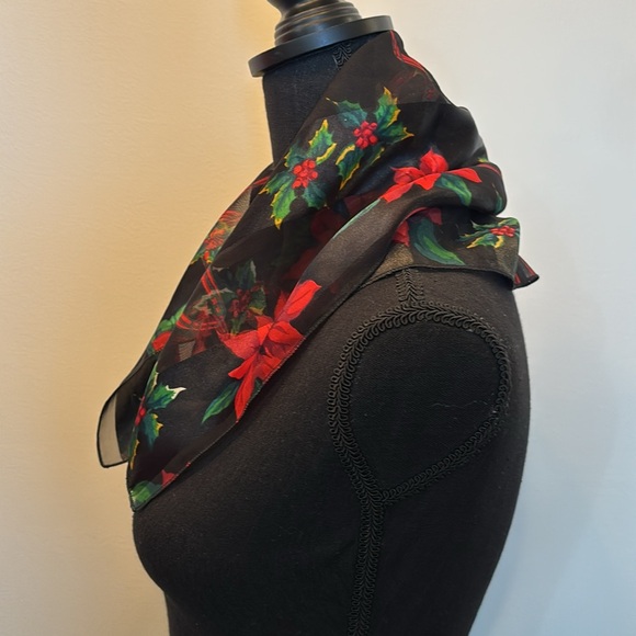 Women’s Decorative Holiday Christmas Scarf with Poinsettias - Picture 2 of 5